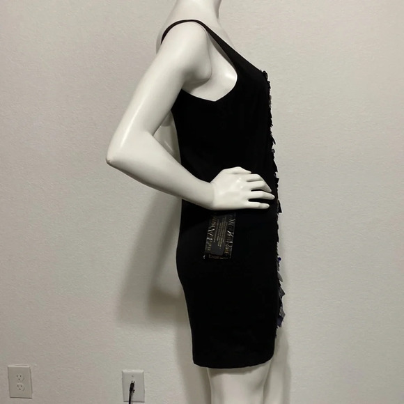 Bebe NWT Black with Front Embellished Scoop Neck Mini Shift Dress Size 4 - Picture 6 of 7